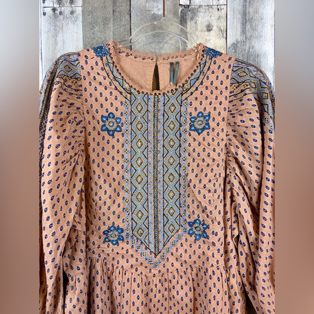 NWT By Anthropologie Embroidered Tunic Mini Dress in Peach Size Small. - Picture 4 of 14